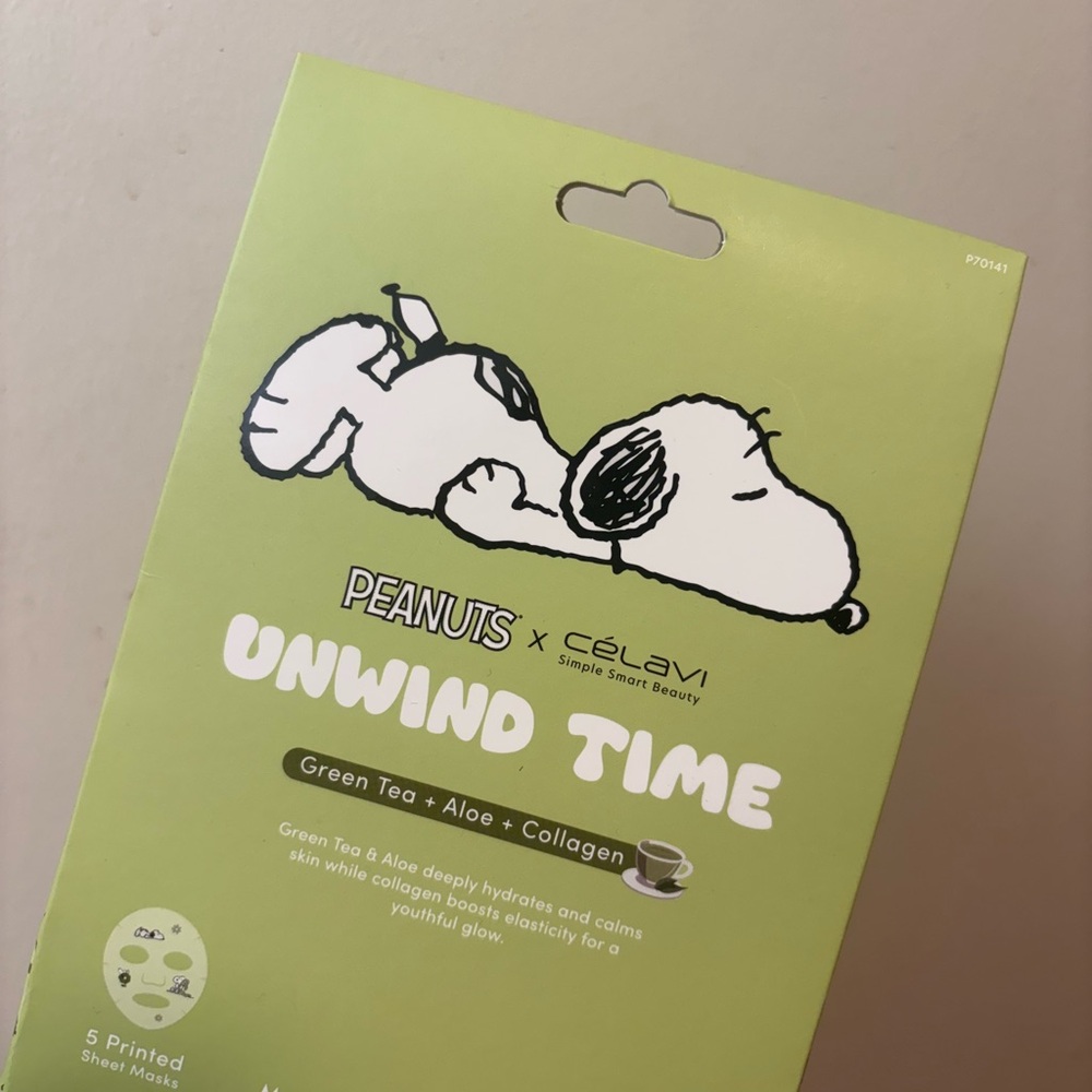 Peanuts x CélaVi Green Unwind Time Sheet Masks